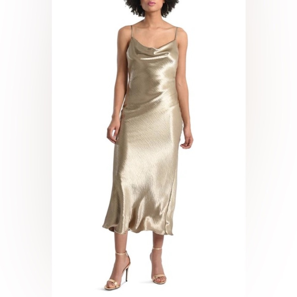 Molly Bracken metallic satin slip dress in gold. Size XS. Excellent condition.